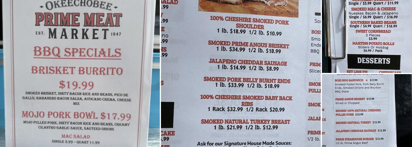 Okeechobee Prime Barbecue, Inc. Menu