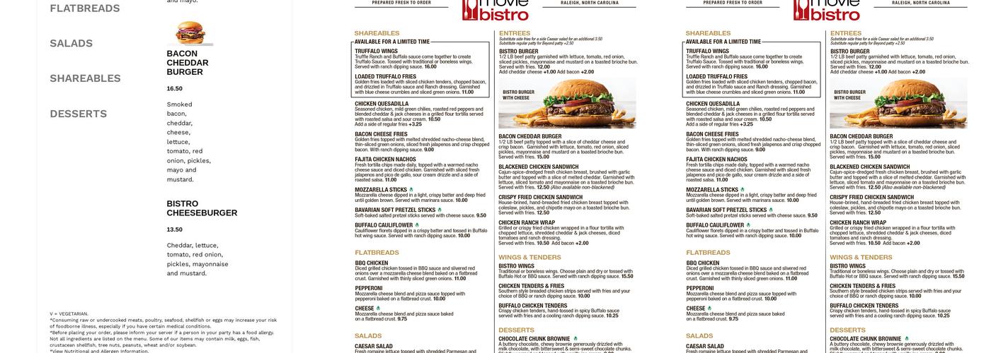 Movie Bistro - Raleigh Menu