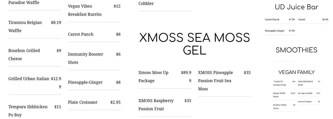 Urban Delightz LLC Menu