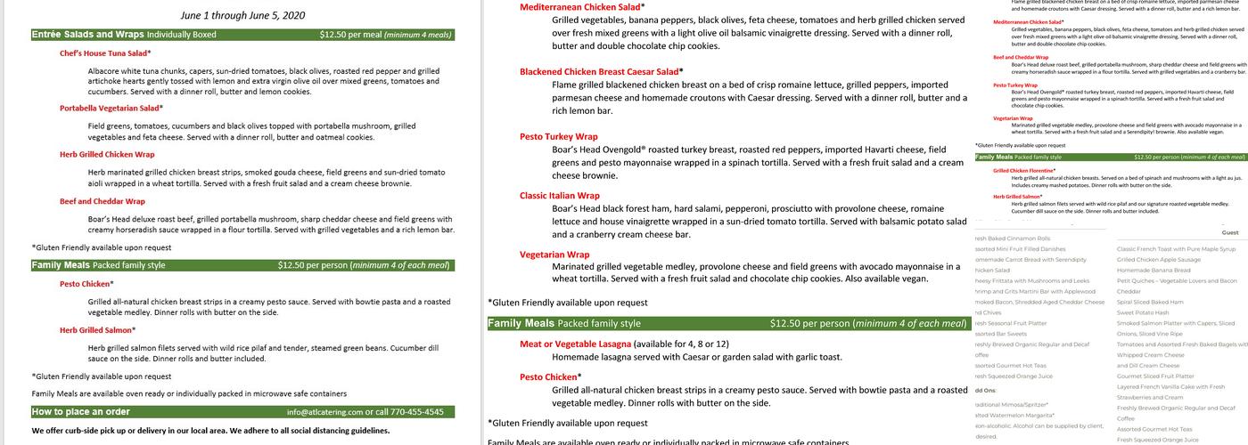 Serendipity Catering Inc Menu