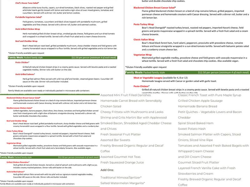 Serendipity Catering Inc Menu