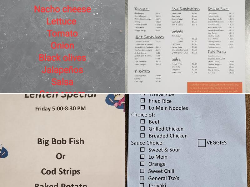 Podunk Bar and Grill Menu