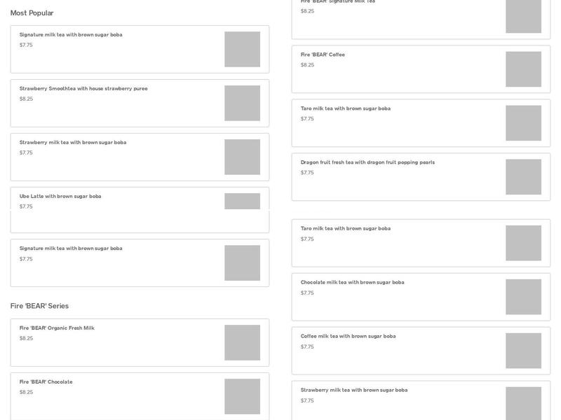 Tahoe Bear Tea House Menu