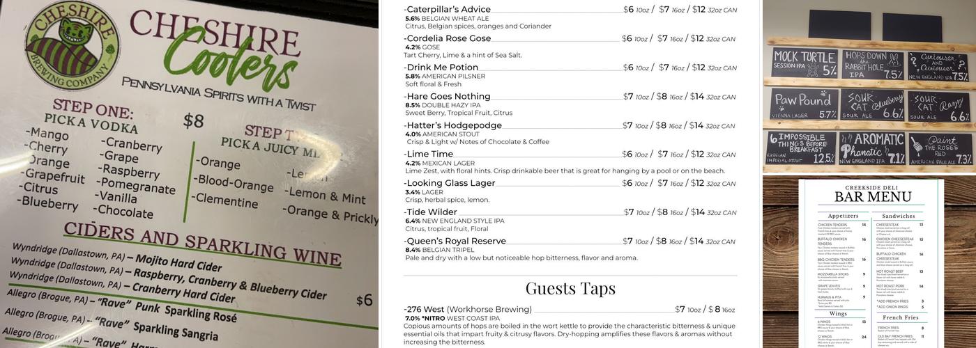 Cheshire Brewing Co. Menu