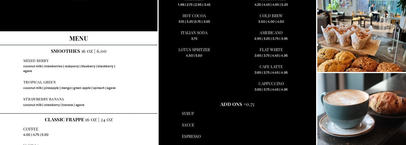 The Cup Coffee Lounge Menu