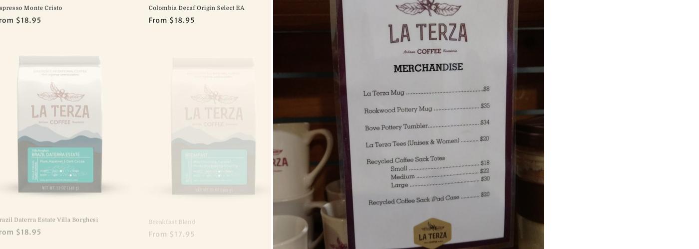 La Terza Artisan Coffee Roasterie Menu