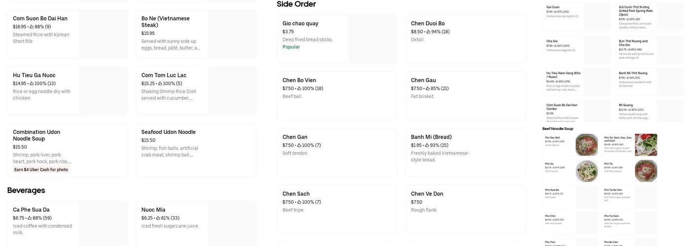 Pho Duy Menu