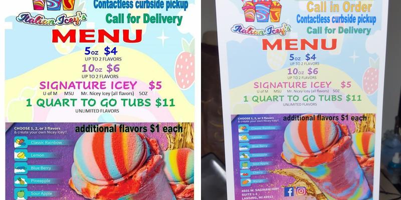 Mr. Nicey's Italian Icey's Menu