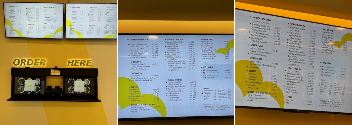 Sunright Tea Studio - Milpitas Menu