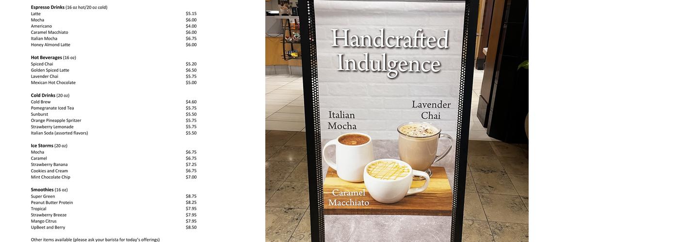 Nordstrom Ebar Artisan Coffee Menu