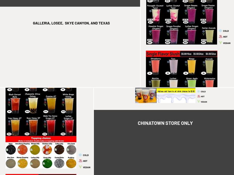 No. 1 Boba Tea Eastern Menu