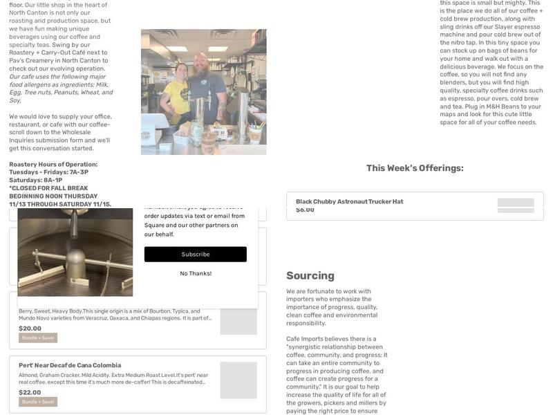 M&H Beans Coffee Roastery Menu