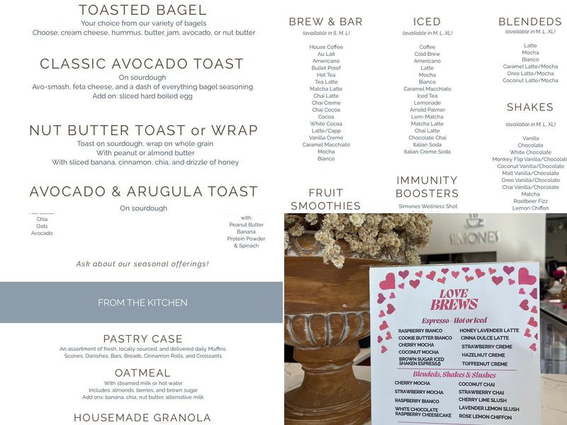Simones Coffee & Tea Menu