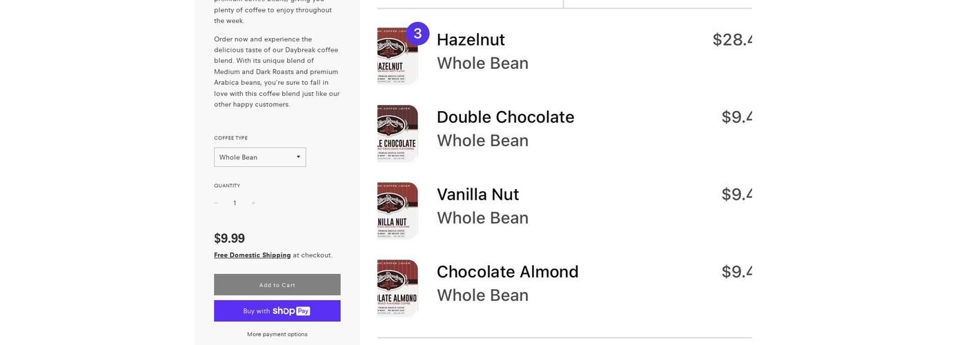 Coffeol Roasting Menu