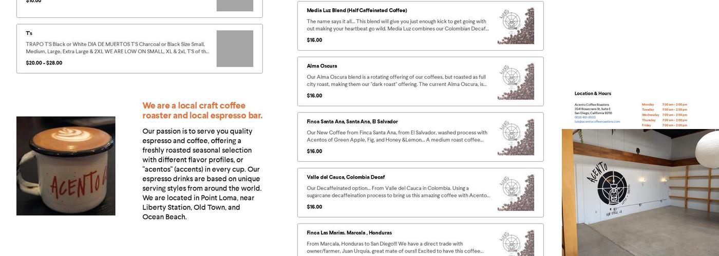 Acento Coffee Roasters Menu