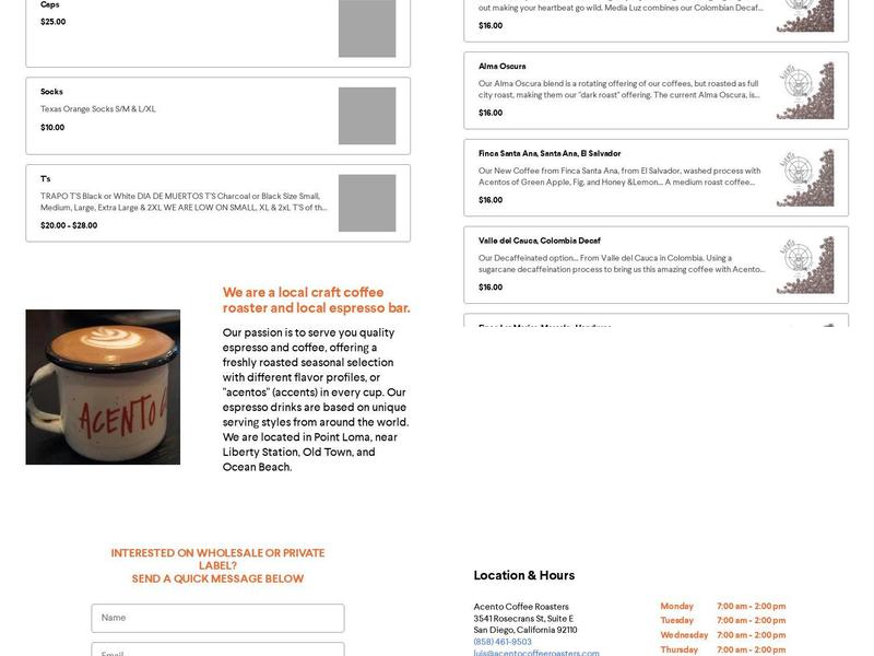 Acento Coffee Roasters Menu