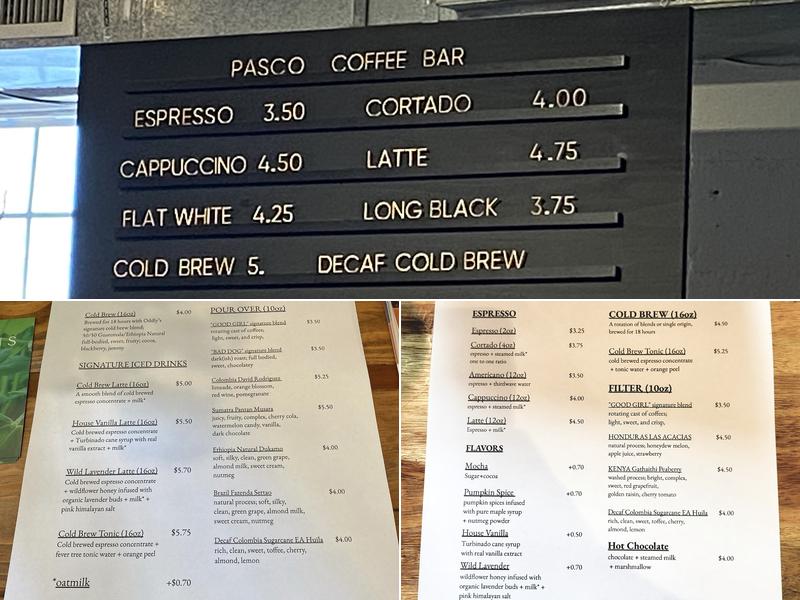 Pasco Coffee Bar Menu