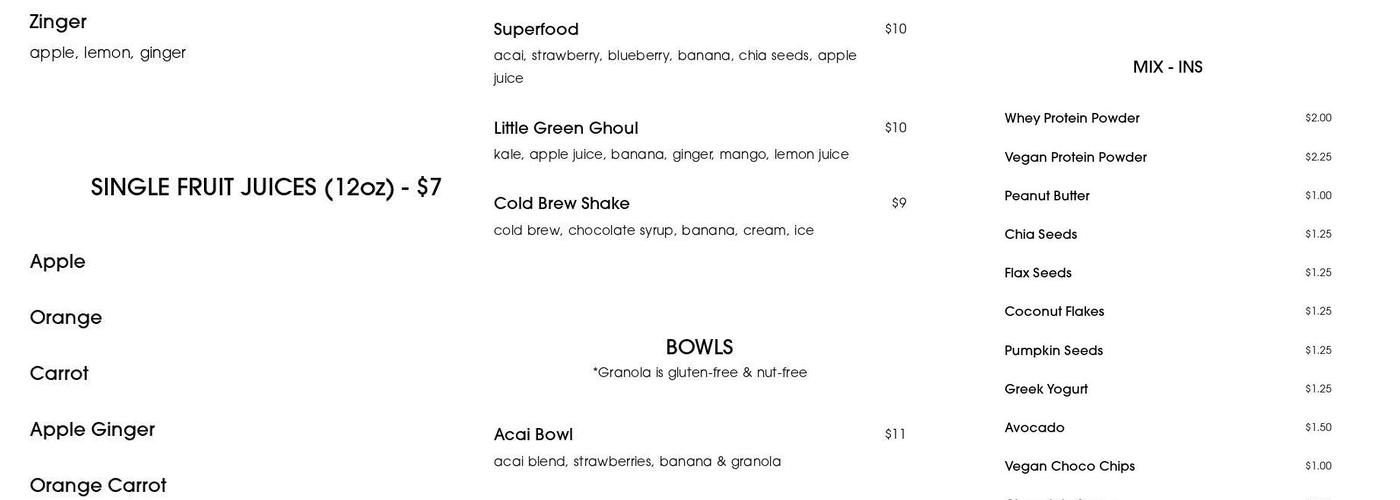Atomic Juicery Menu