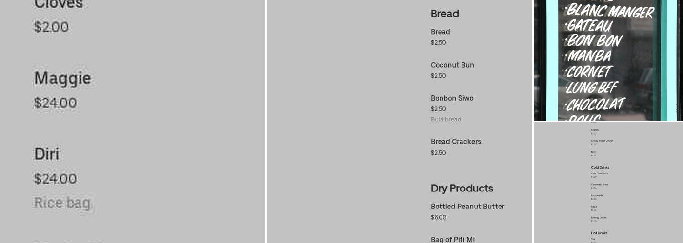 Immaculee Bakery Menu