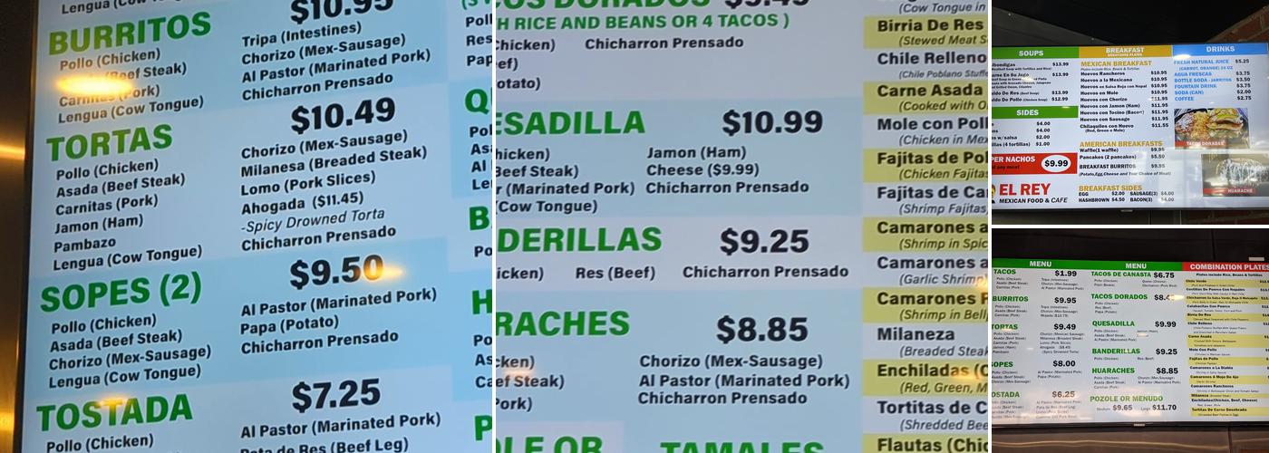 El Rey Mexican Food and Cafe Menu