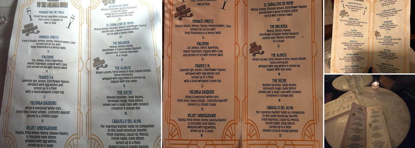 Milonga Room Menu