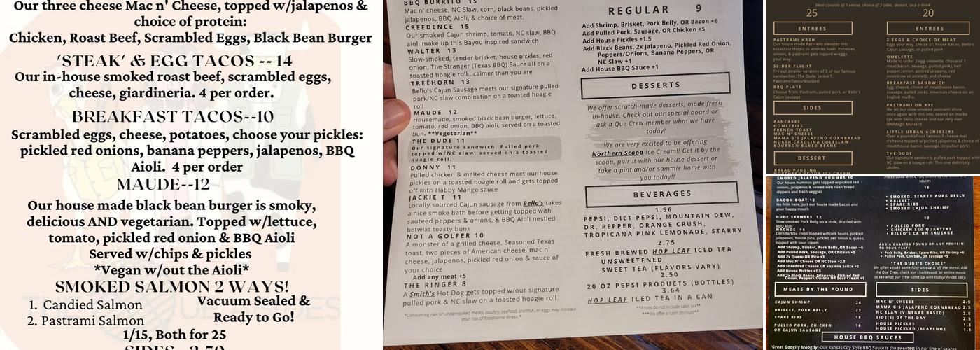 The Que Abides Pit Stop Menu