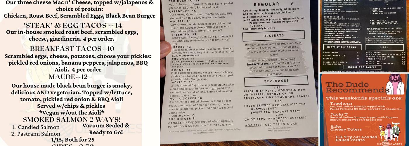 The Que Abides Pit Stop Menu