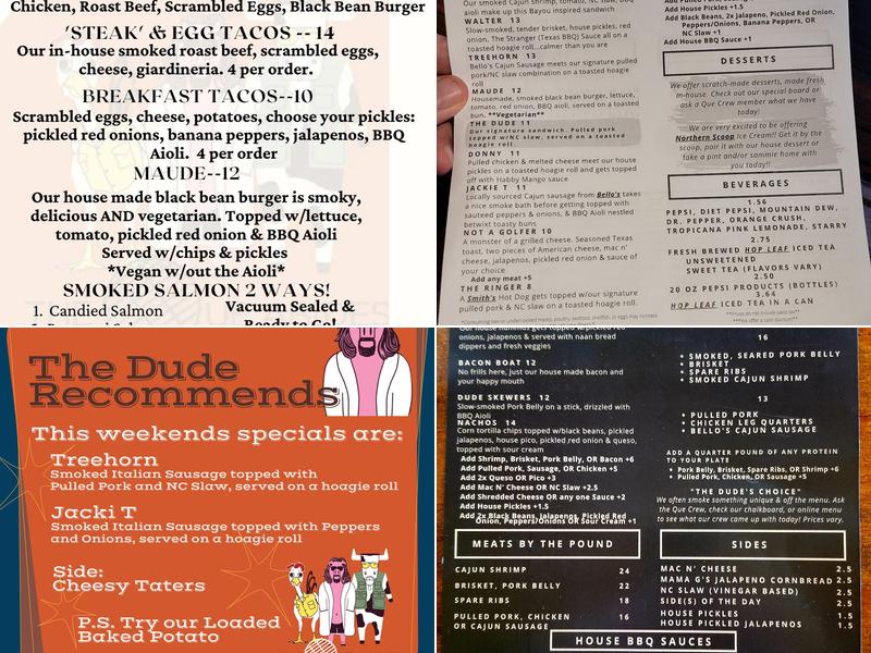 The Que Abides Pit Stop Menu
