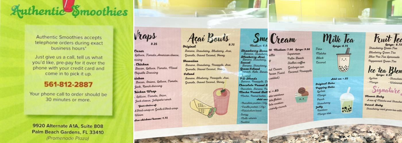 Authentic Smoothies Menu