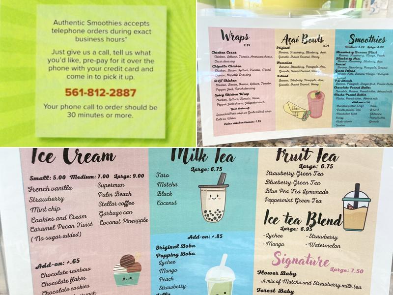 Authentic Smoothies Menu