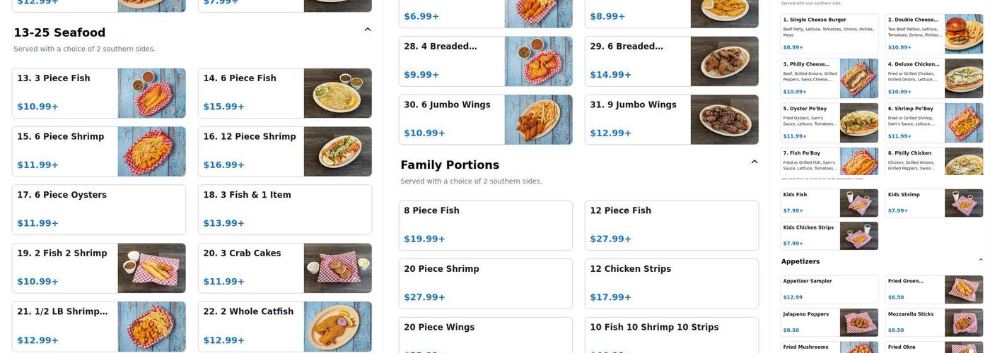 Sam's Southern Eatery Menu