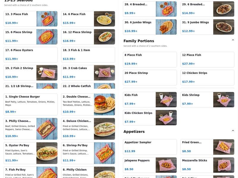 Sam's Southern Eatery Menu