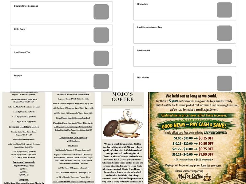 MoJo's Coffee Menu