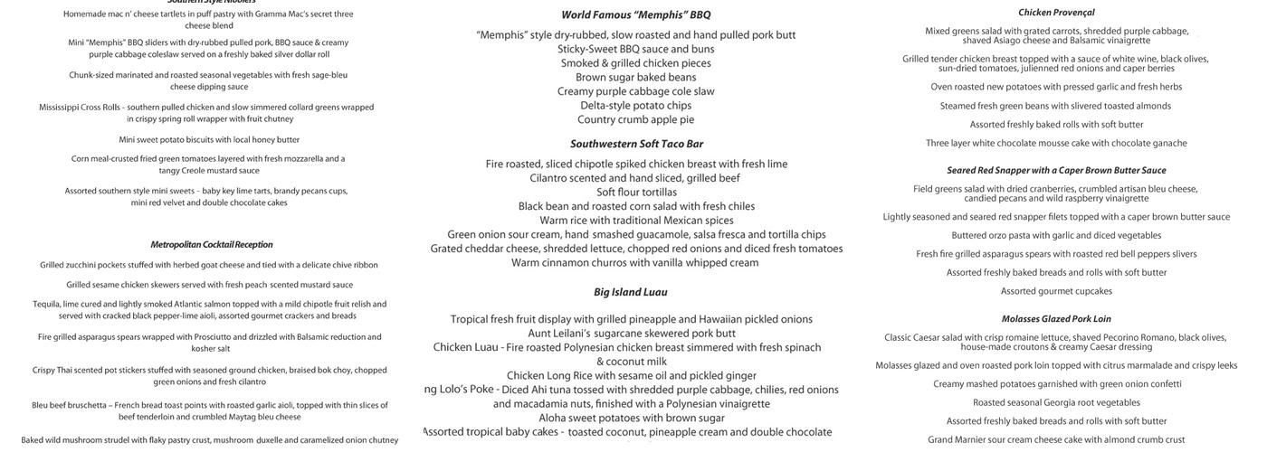 Ocean Catering Company Menu