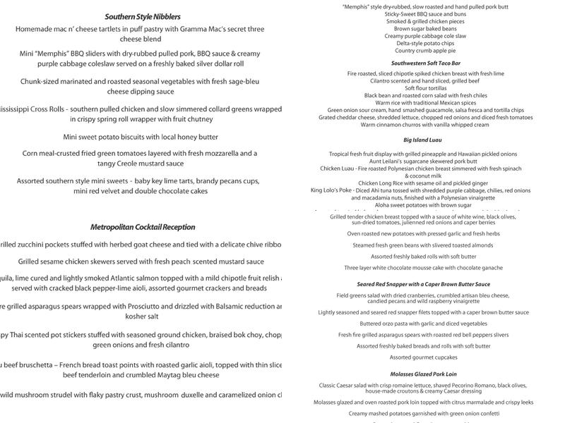 Ocean Catering Company Menu