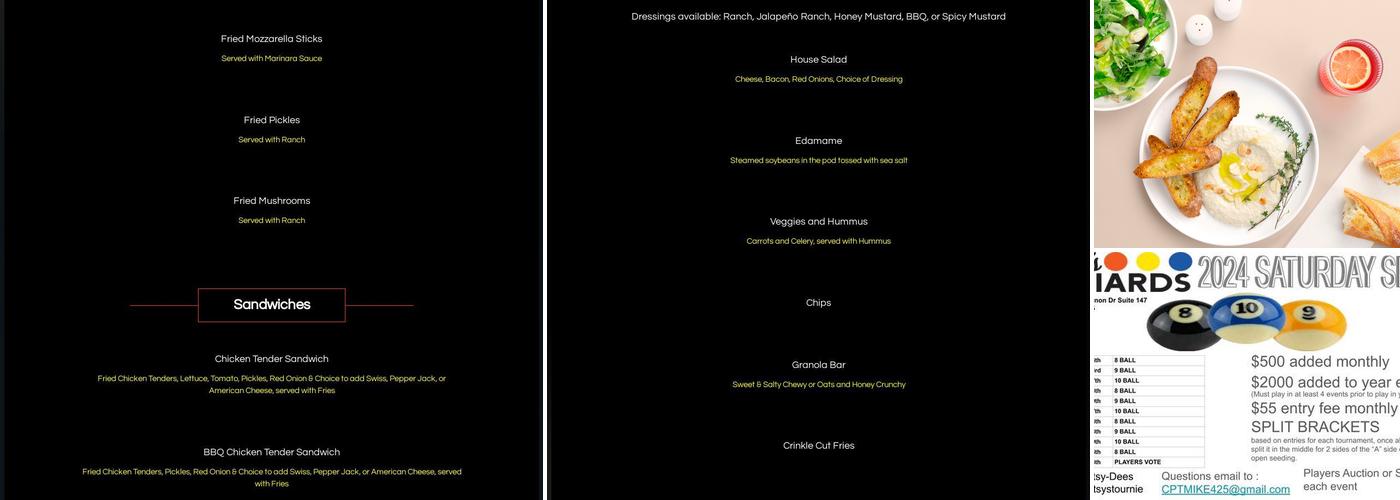 Betsy's Billiards Menu