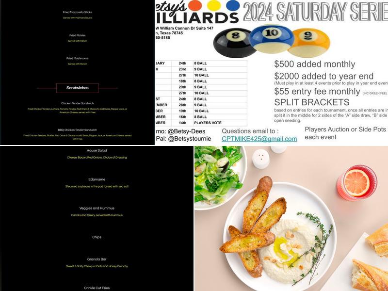 Betsy's Billiards Menu