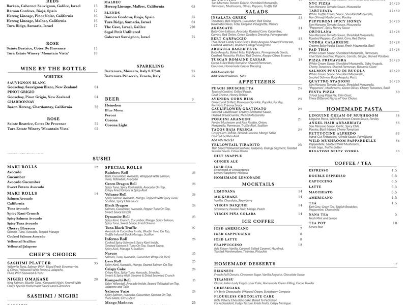Cafe Premiata Menu