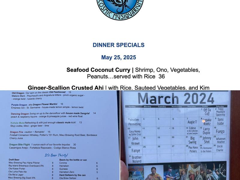 Blue Dragon Tavern & Cosmic Musiquarium Menu