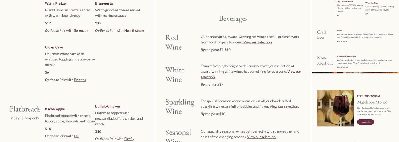 Fireside Winery Menu