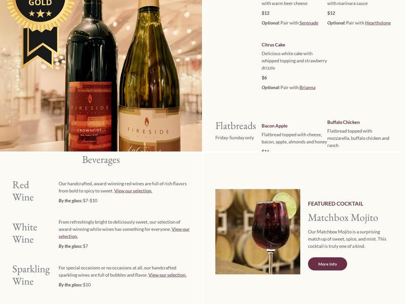 Fireside Winery Menu