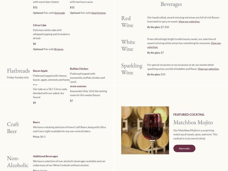 Fireside Winery Menu