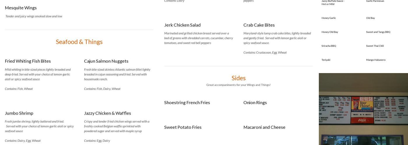 Jazzy Wings Menu