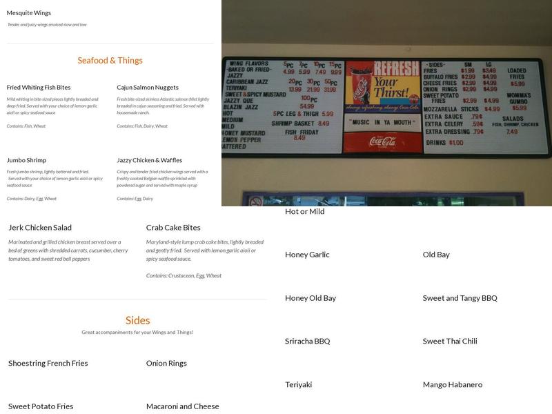 Jazzy Wings Menu