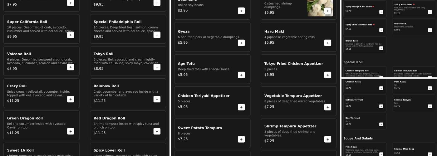 Sakura Tokyo Menu