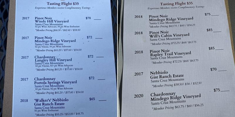 Thomas Fogarty Winery Menu