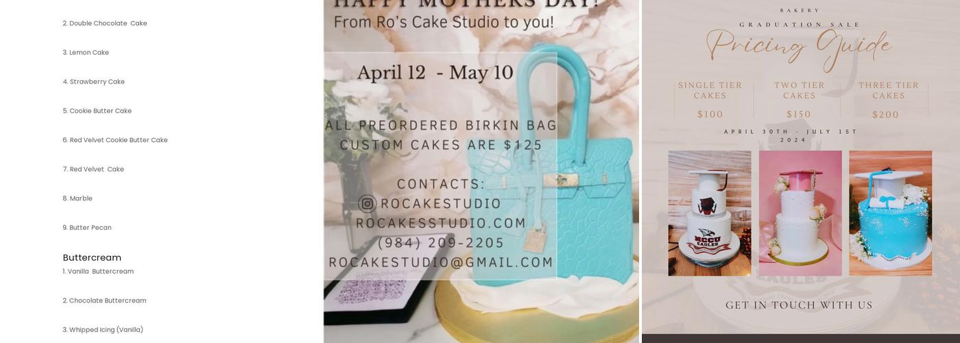 Ro Cake Studio Menu