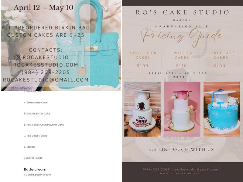 Ro Cake Studio Menu