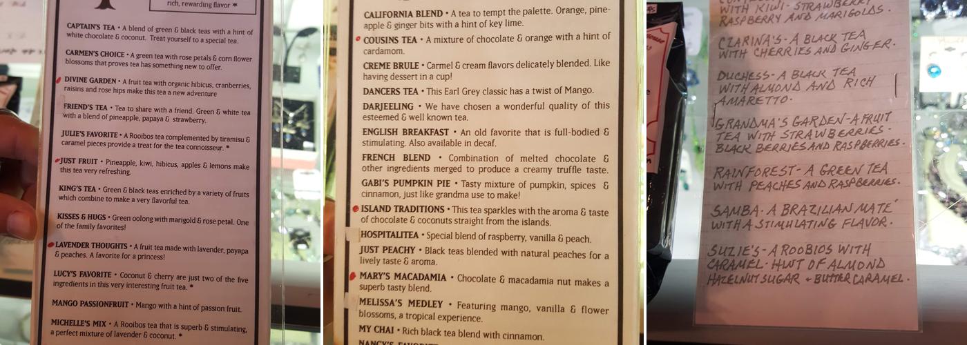 Coral Tree Tea House Menu