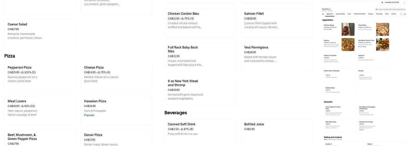 Coast West Pizza & Steakhouse Menu